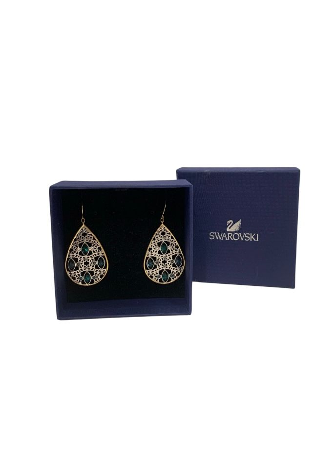 Argent et Vert SWAROVSKI Boucles d'oreilles