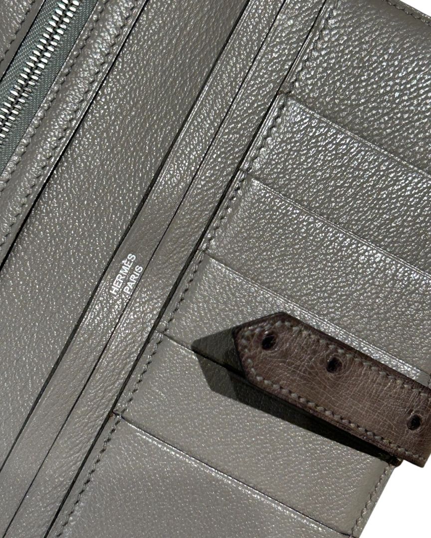 Gris HERMES portefeuilles, BEARN OSTRICH