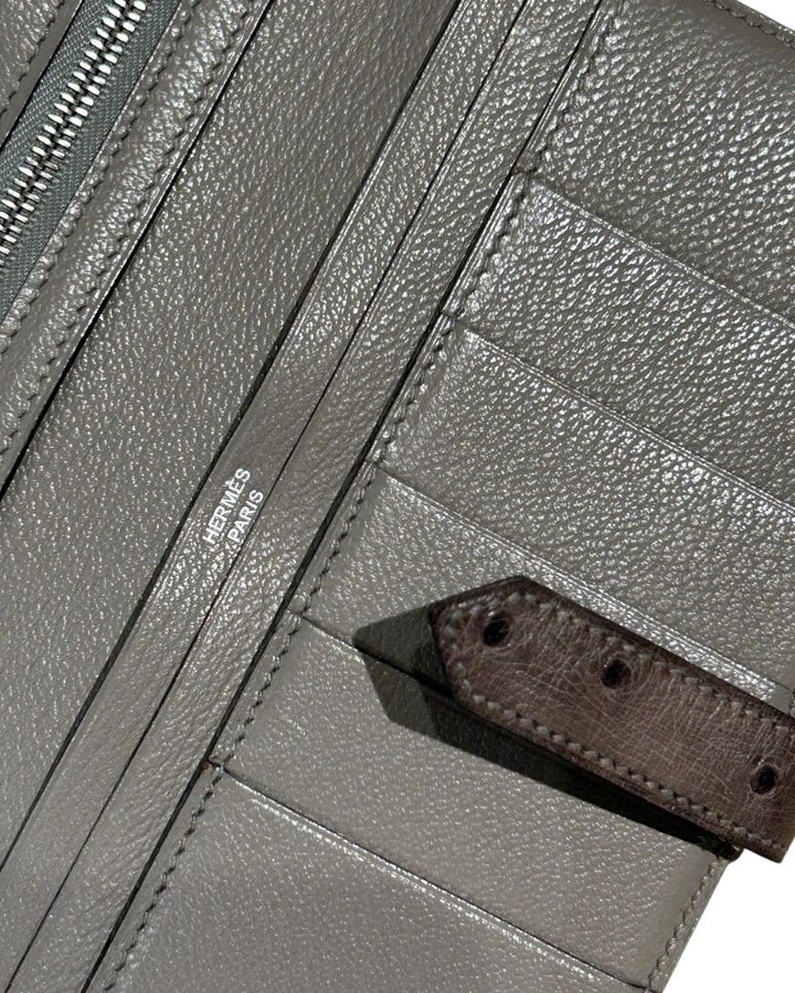 Gris HERMES portefeuilles, BEARN OSTRICH
