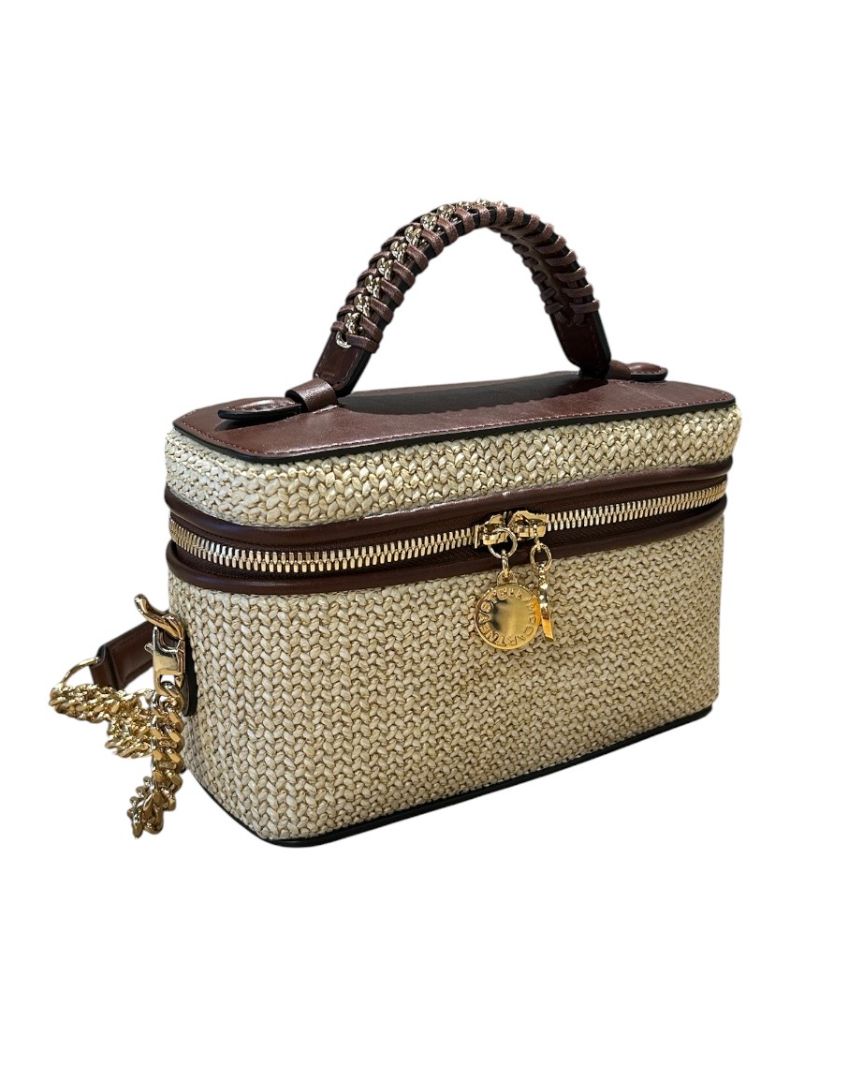 Brun et Beige STELLA MCCARTNEY Sacs, FALABELLA MINI RAFFIA TOTE