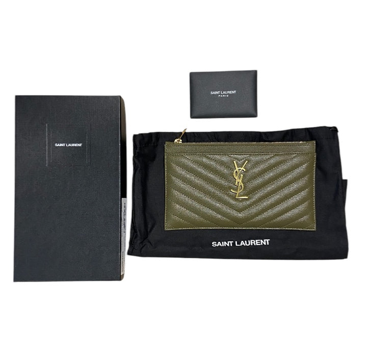 Vert Khaki YVES SAINT LAURENT portefeuilles, POUCH MONOGRAMME