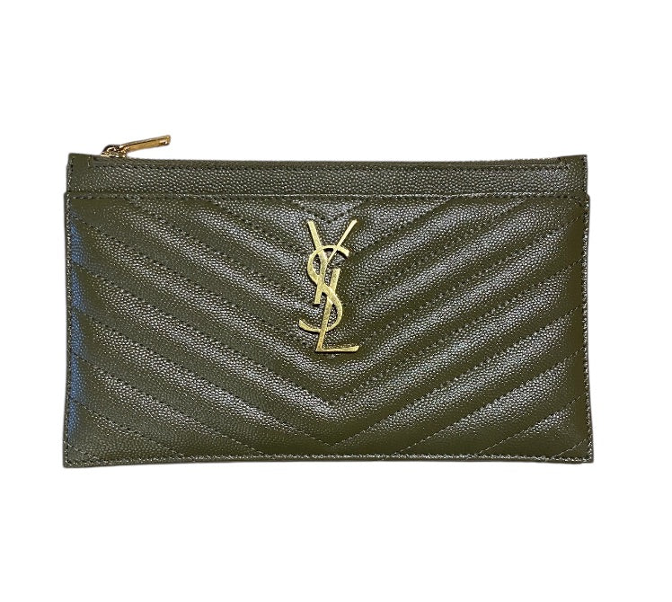 Vert Khaki YVES SAINT LAURENT portefeuilles, POUCH MONOGRAMME