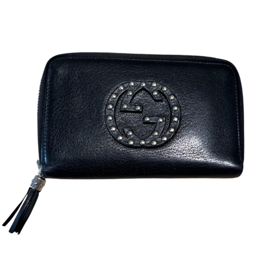 Noir et Argent GUCCI portefeuilles, SOHO STUDDED